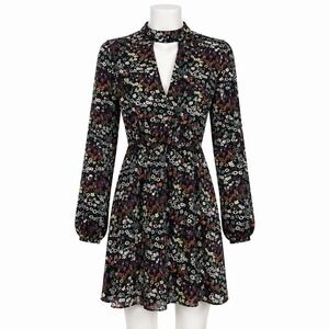 Dark Fairy Floral Mini Dress Sz 4 Long Sleeve Choker Neckline Cottagecore